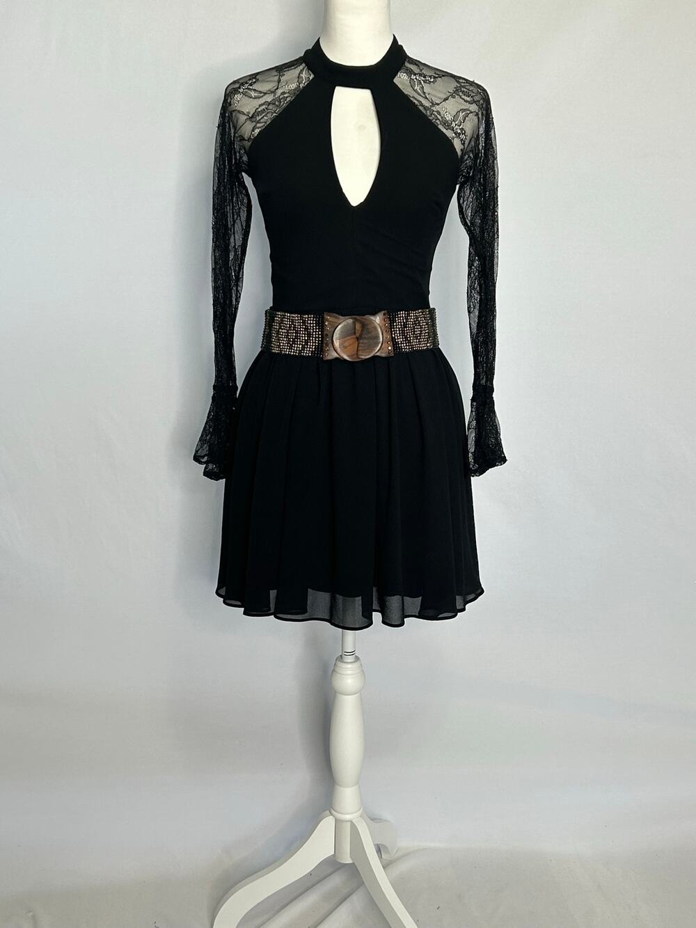 My Michelle Black Lace Sleeve Keyhole Dress Goth Y2K Party Mini Size 3